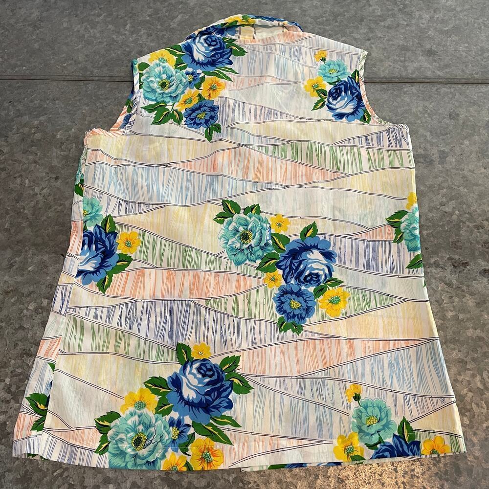 Vintage Aloha Floral Geometric Sleeveless Blouse Shirt Sz 38 M/L Retro 60s 70s - Picture 4 of 7
